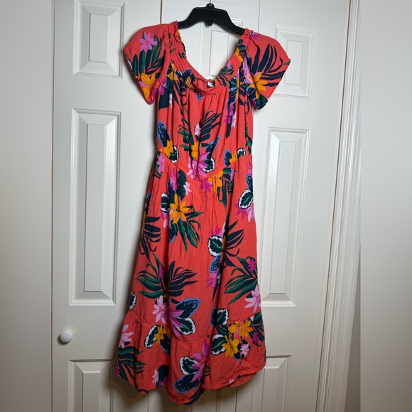 Old Navy Floral Off-Shoulder Midi Dress - Orange, Pink, Yellow - Picture 2 of 8